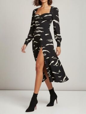 Reformation Wallflower Midi Dress – Zebra Print Sweetheart Slit Feminine – Sz 0